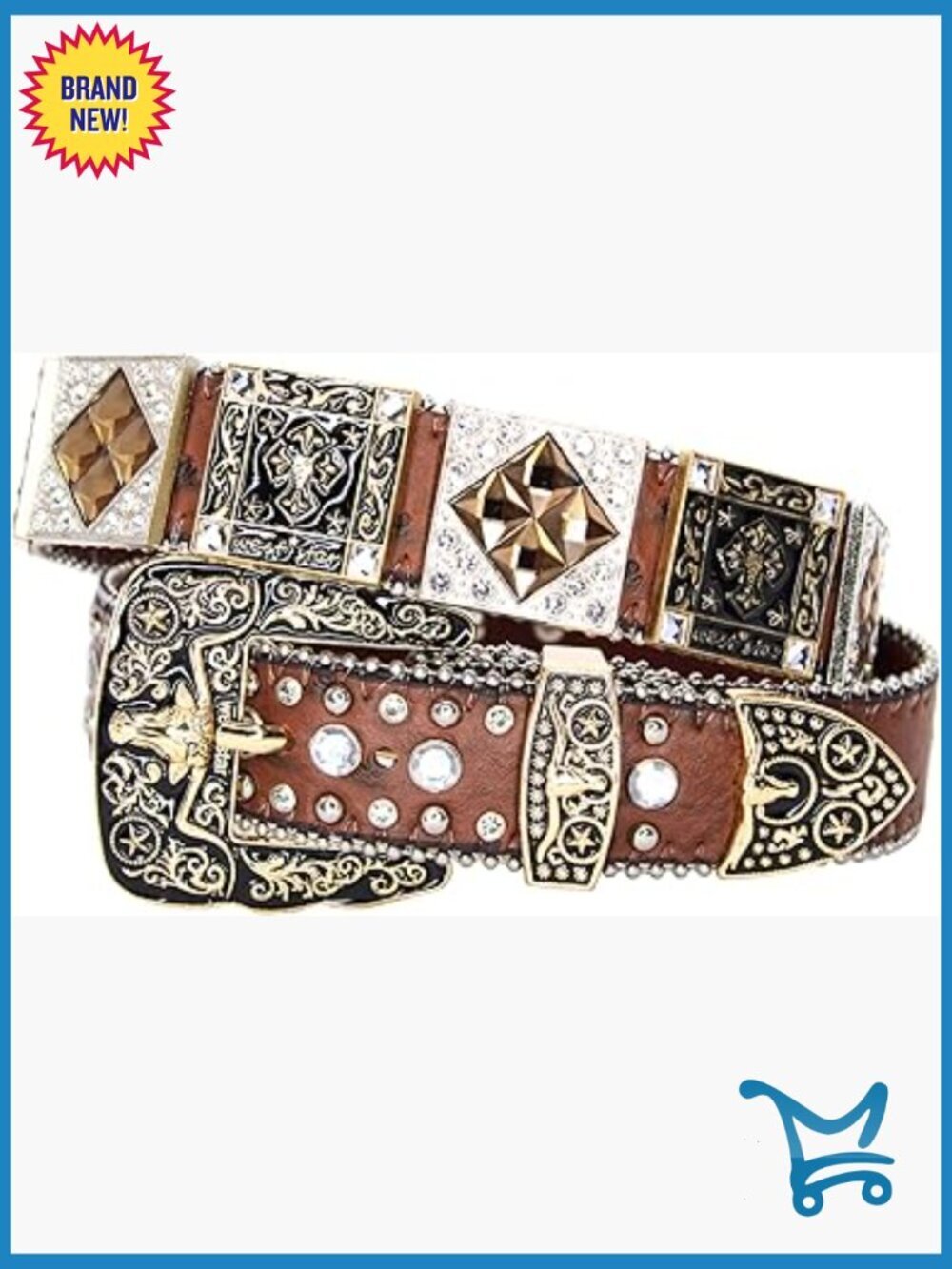 Genuine Leather Rhinestone Western Belt with Crystal Studs
